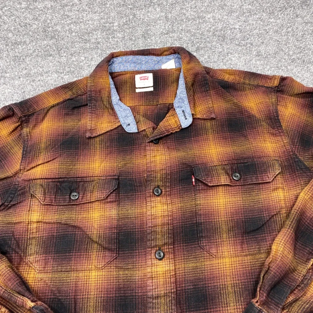 Levi's Shirt Mens Large Brown Plaid Relaxed Fit Flannel Long Sleeve Button Up